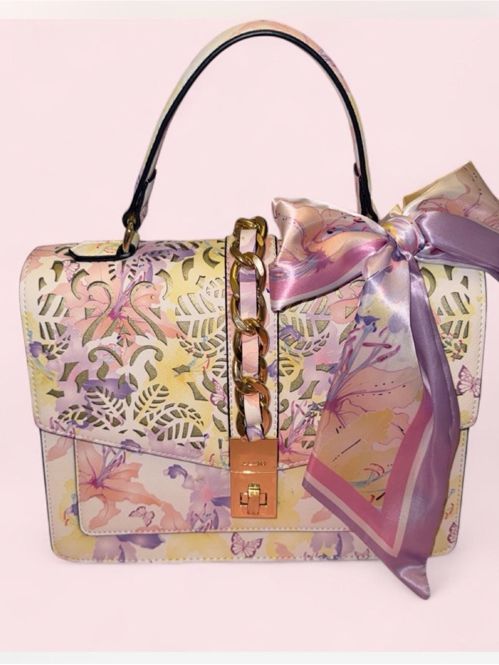 Aldo Floral Pastel Top-Handle Satchel with Scarf